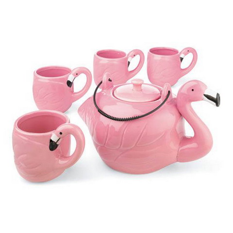 ceramic flamingo tea set, P1901083